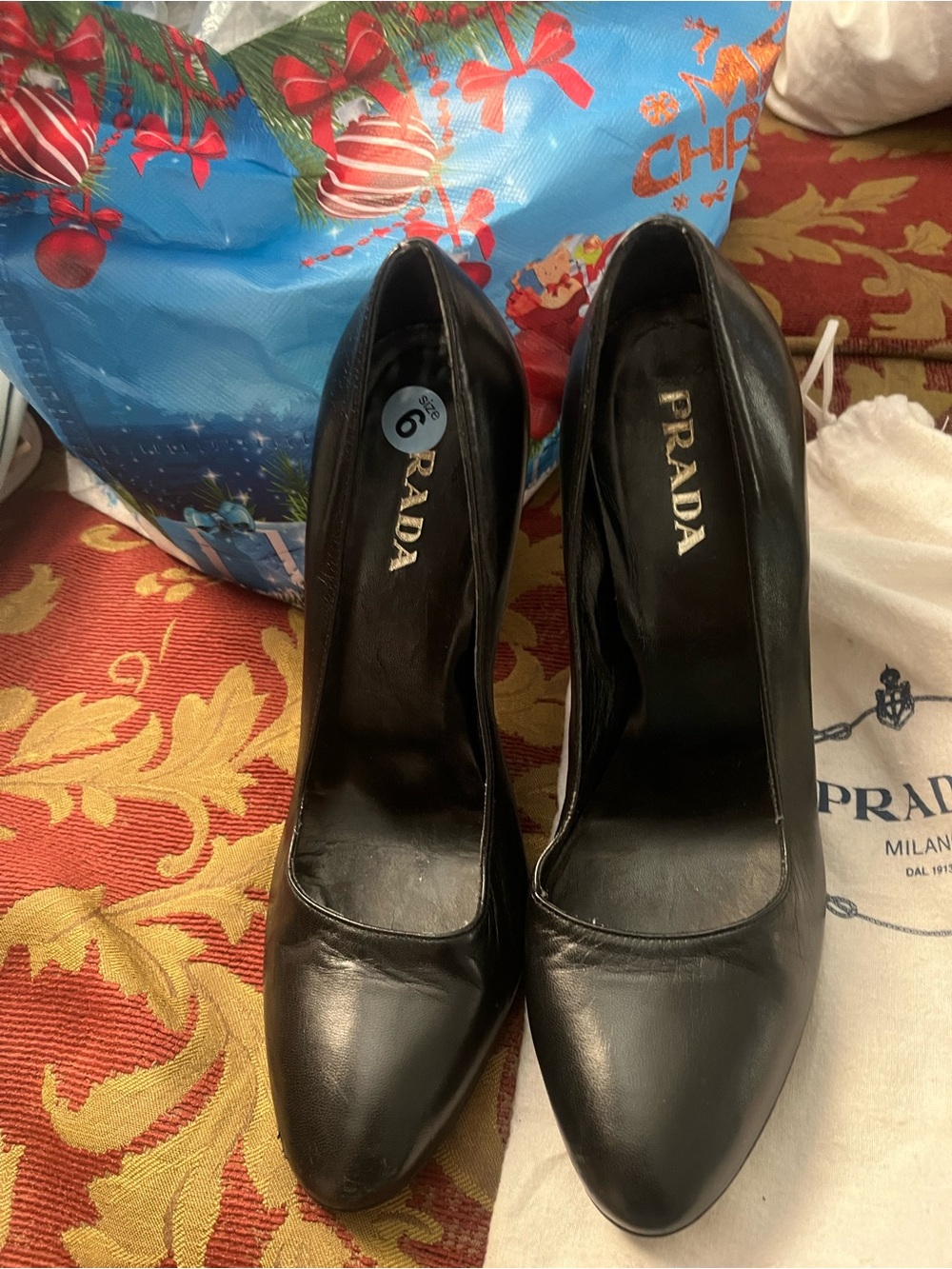 Prada Black Leather Pointed Heel Pumps